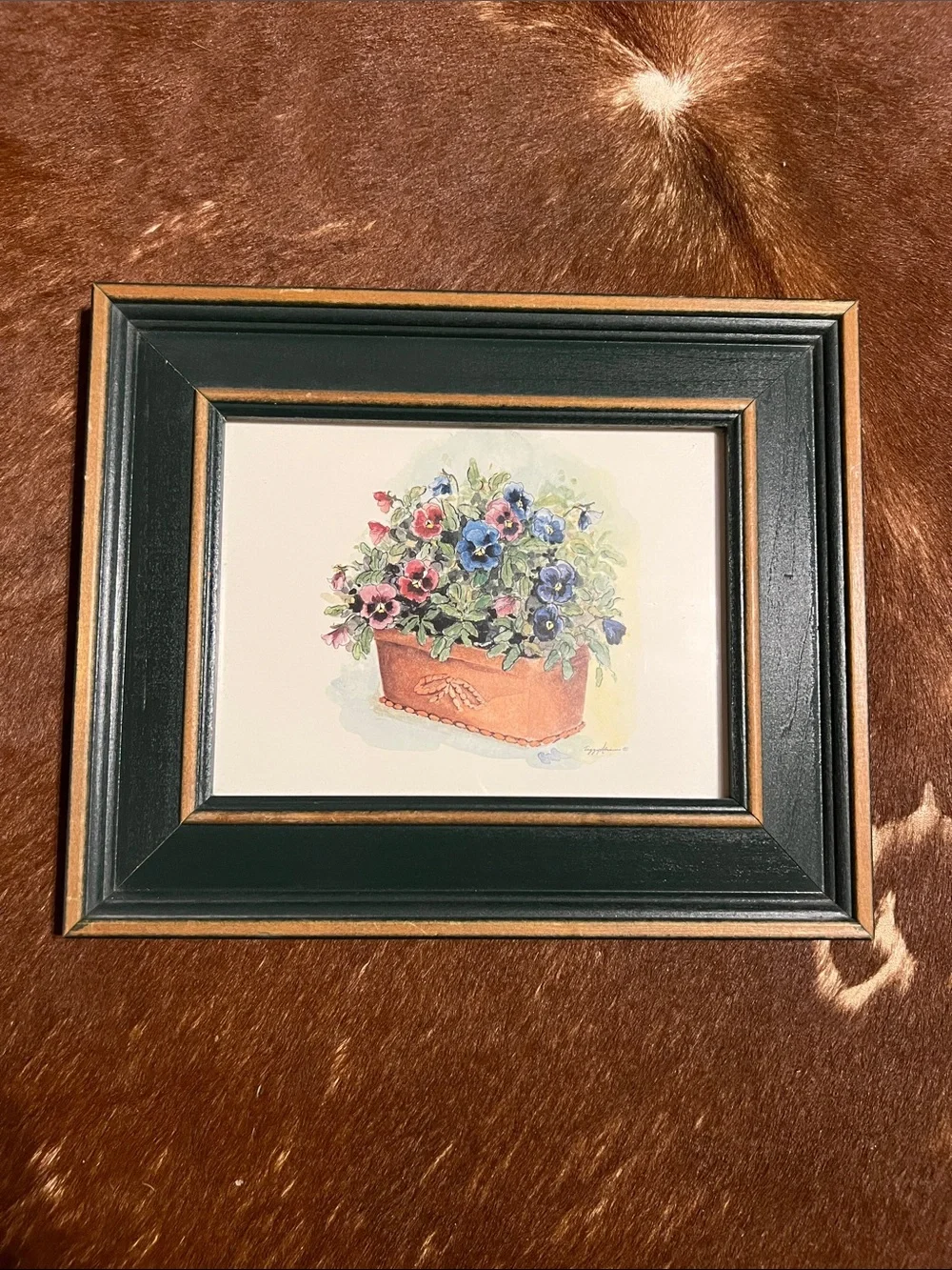 Peggy Abrams American Artist Signed Pansy Print Framed